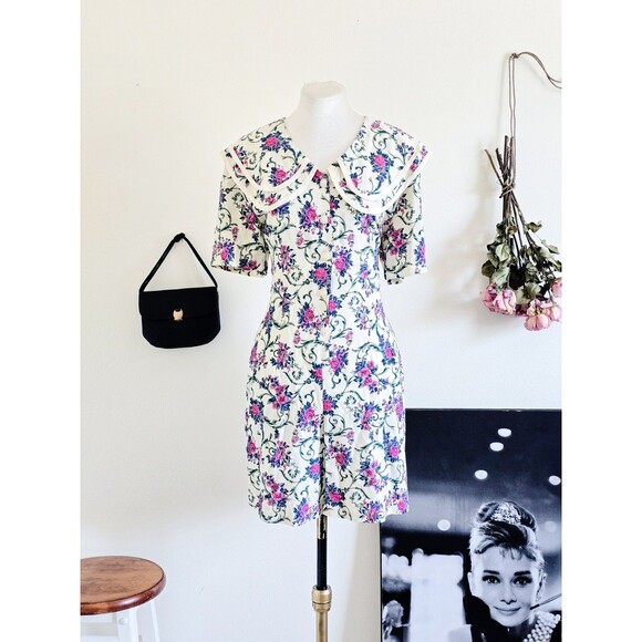 vintage Pants - Rampage Vintage 80s 90s Cream White Floral Romper Cottage S M